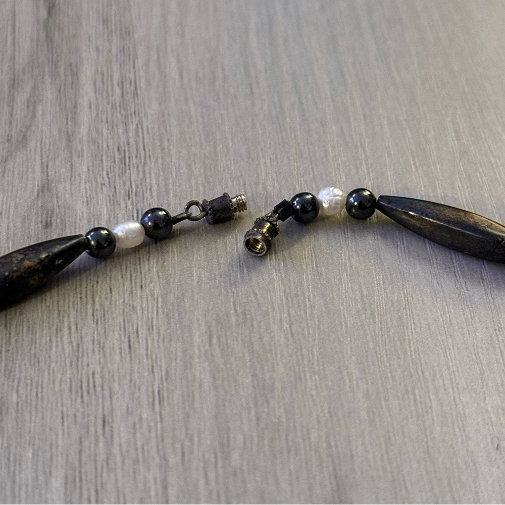 Vintage 90s Handmade Natural Stone & Pearl Necklace OOAK - Picture 5 of 6